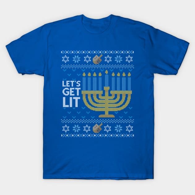 Funny Ugly Hanukkah Sweater, Let's Get Lit Menorah T-Shirt by HolidayoftheWeek